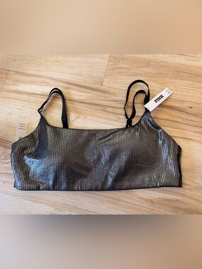 PINK Shimmery Ribbed Bralette - Black/Silver
